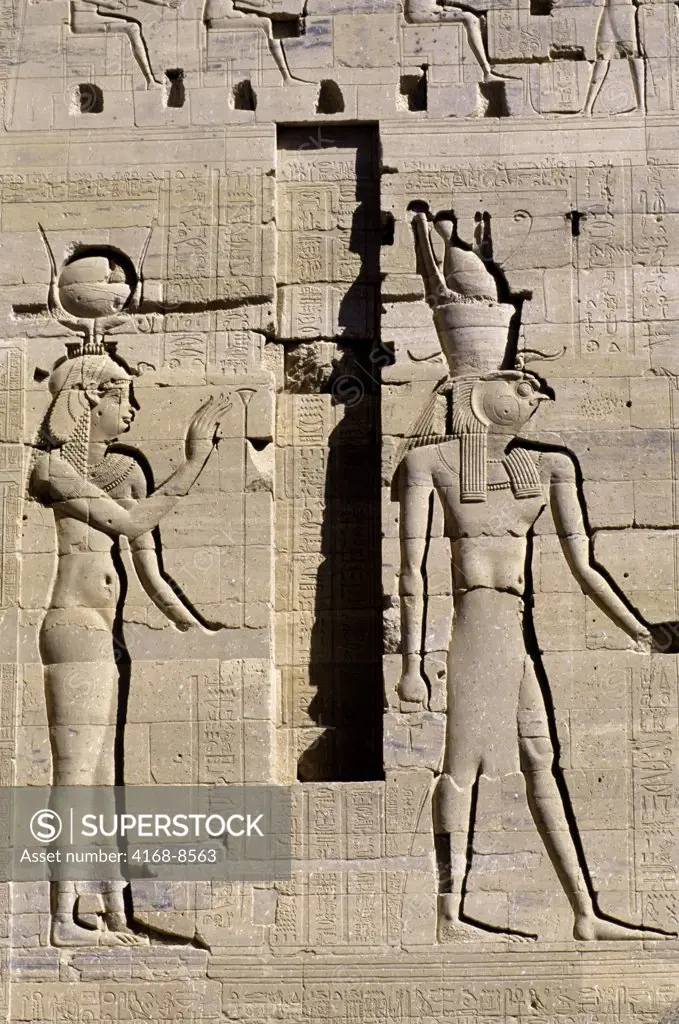 Egypt, Aswan, Nile River, Agilkia Island, Philae, Relief Carving