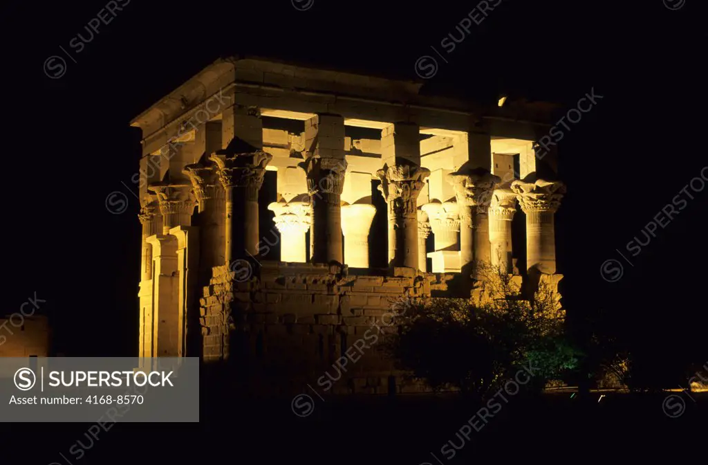 Egypt, Aswan, Nile River, Agilkia Island, Philae, Kiosk of Trajan at Night