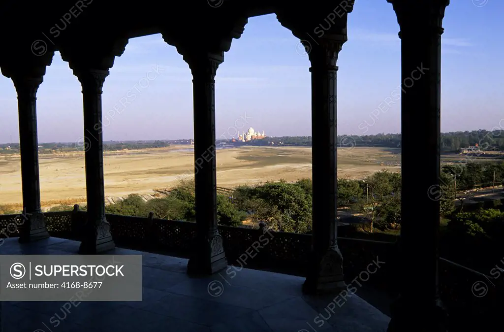 India, Agra, Fort, Residence of Shah Jahan, View of Taj Mahal