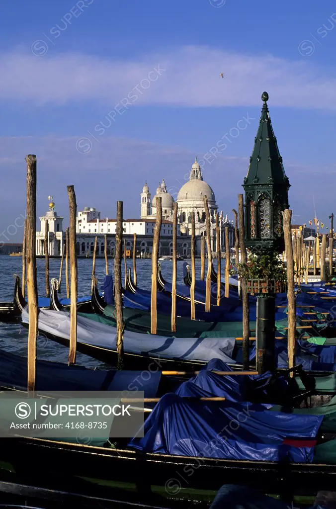 Italy, Venice, Canal San Marco, Venetian gondolas with Santa Maria Della Salute