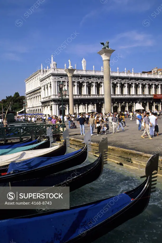 Italy, Venice, Giudecca Canal, Gondolas moored at Grand Canal