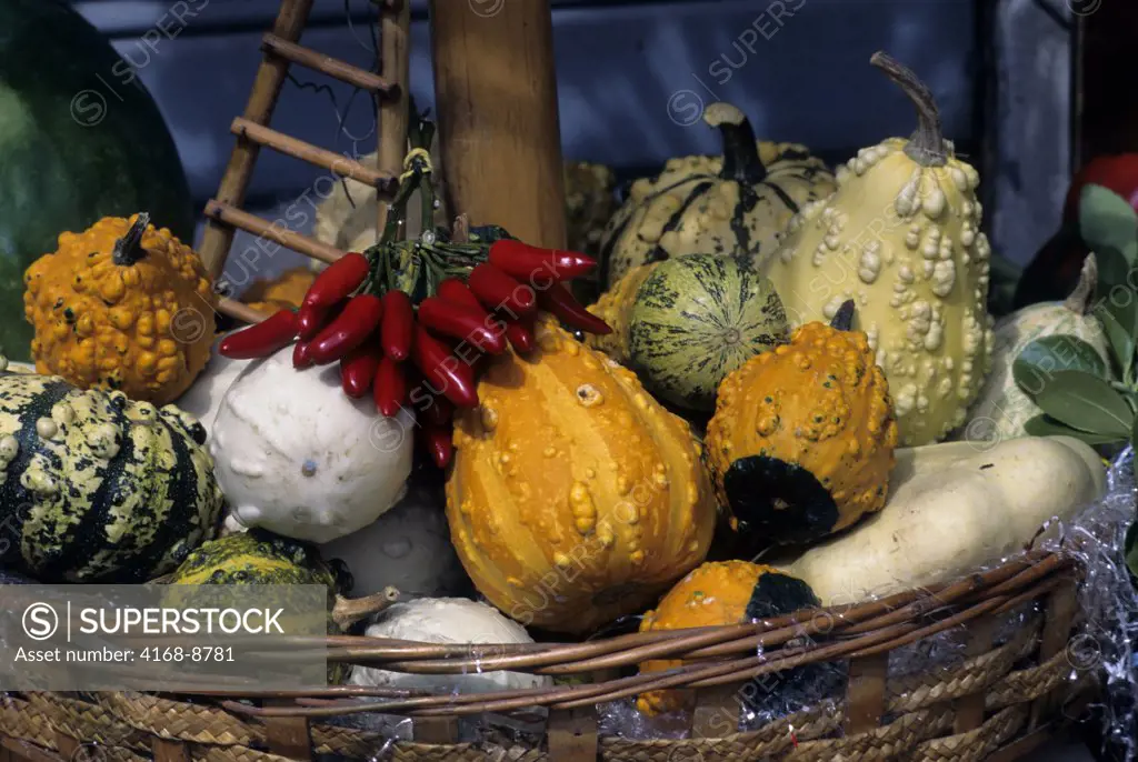 Italy, Venice, Market Scene with Squash and Pepperoncino Piccante (Peppers)