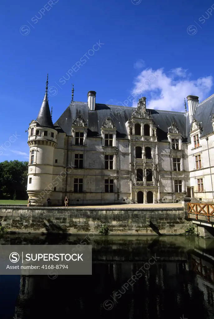 France, Loire Region, Near Chinon, Azay-Le-Rideau Chateaux, Castle with Moat