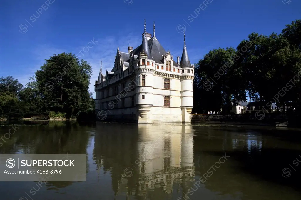 France, Loire Region, Near Chinon, Azay-Le-Rideau Chateaux, Castle with Moat