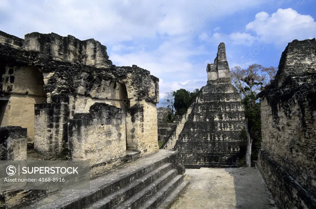 Guatemala, Tikal, View Of Temple I (Temple Of The Giant Jaguar) From Central Acropolis