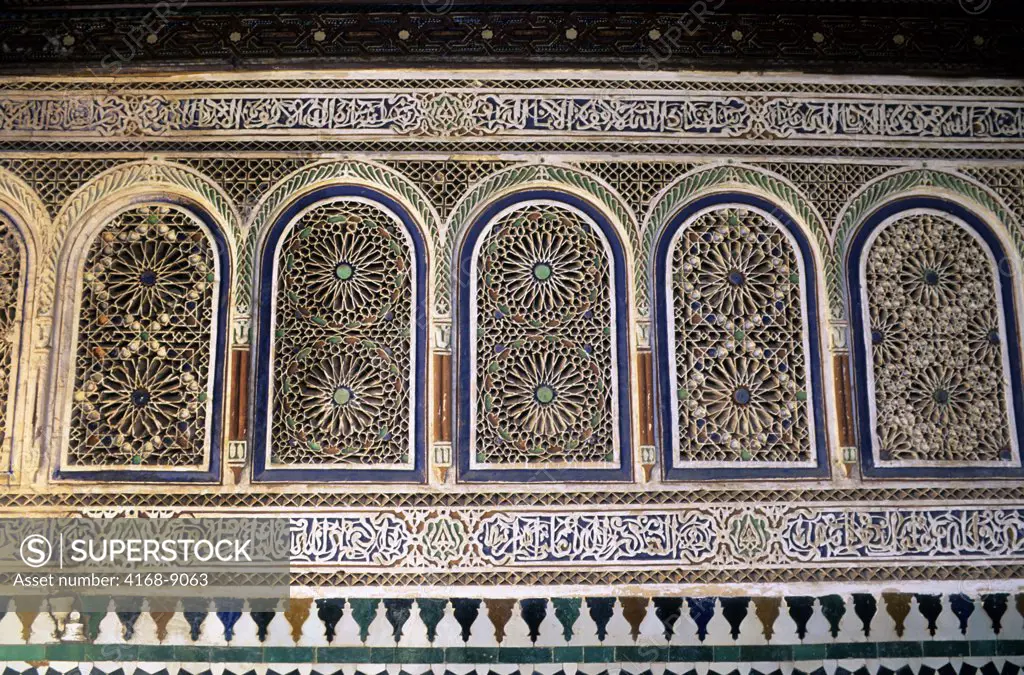 Morocco, Marrakech, Bahia Palace, Decorated Walls