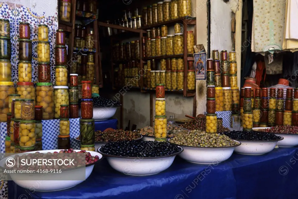 Morocco, Marrakech, Souk Scene, Olives And Pickled Foods For Sale