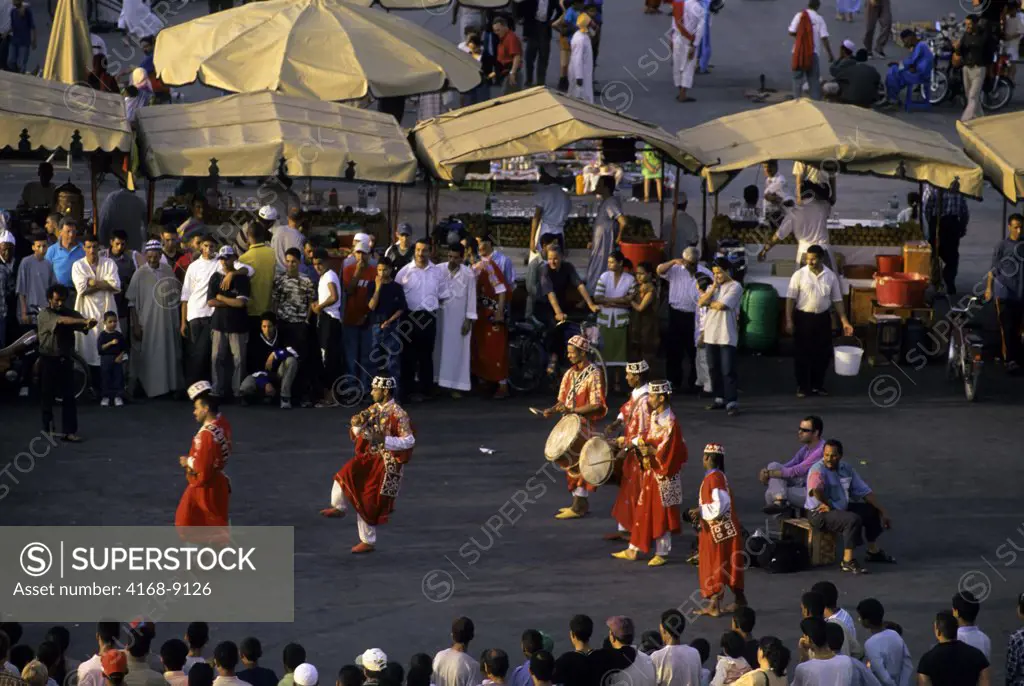 Morocco, Marrakech, City Square, Djemaa El-Fna Square, Overview, Berber Musicians