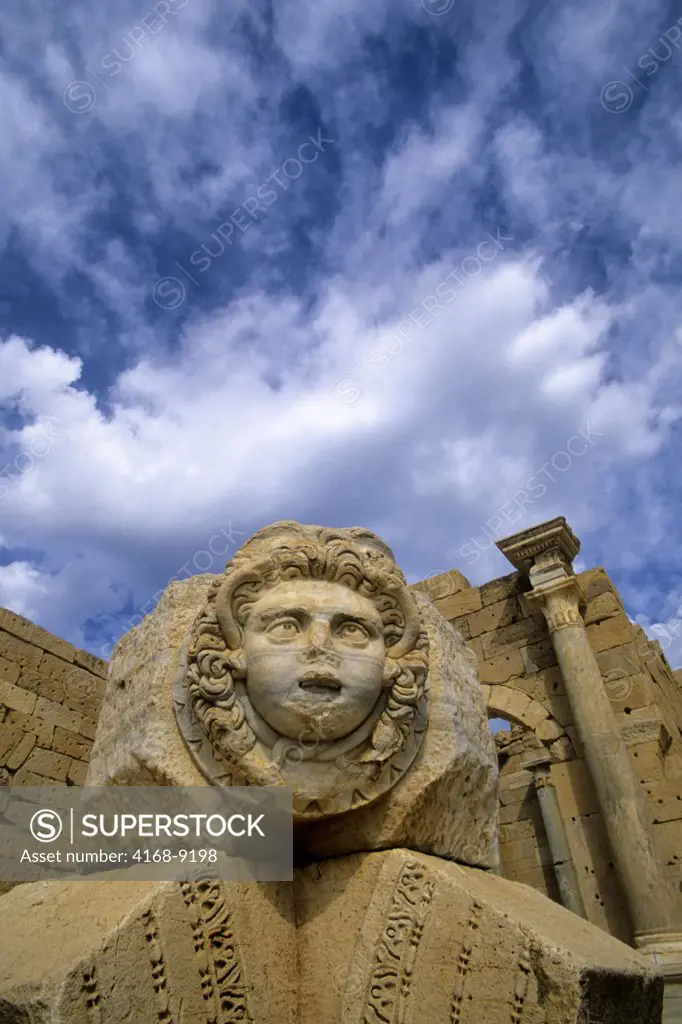 Libya, Near Tripoli, Leptis Magna, Severan Forum, Medusa Head, Clouds