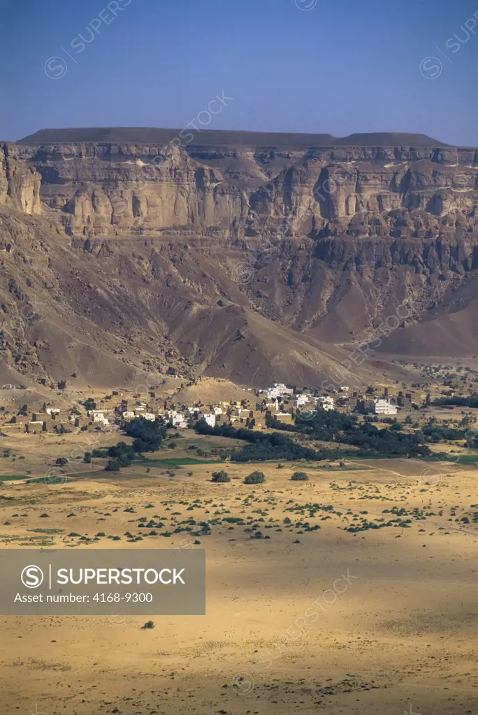 Yemen, Wadi Hadramawt, Aerial View Valley With Village