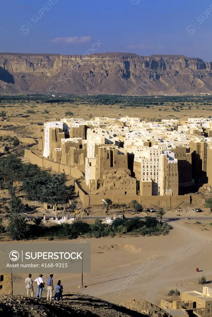 Yemen, Wadi Hadramawt, View Of Shibam From Hill, 'Manhattan Of The Desert', Tourists
