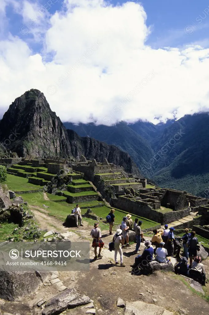 Peru, Sacred Valley, Machu Picchu, Huayna Picchu In Background, Tourists