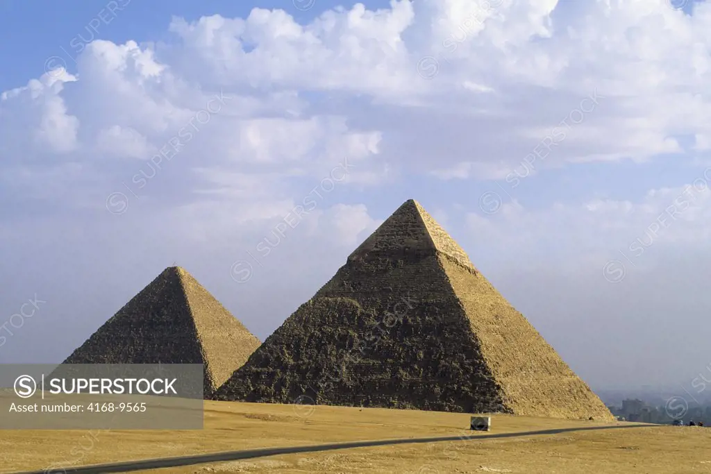 Egypt, Cairo, Giza, View Of (From Left) Cheops & Chefren Pyramids