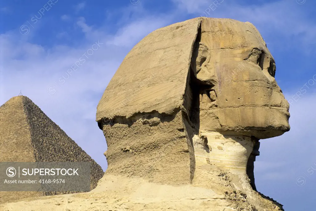 Egypt, Cairo, Giza, Sphinx With Cheops Pyramid In Background