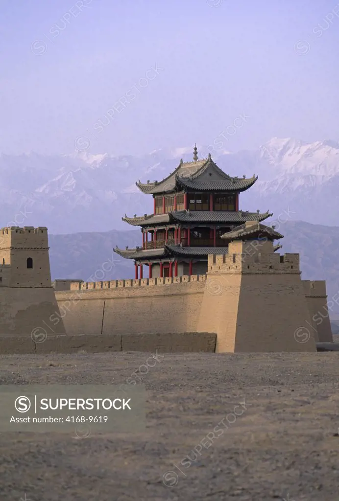 China, Gansu Province, Jiayuguan, Ming Fortress (1372) Western Limit Of The Great Wall, Qilian Mountains In Background