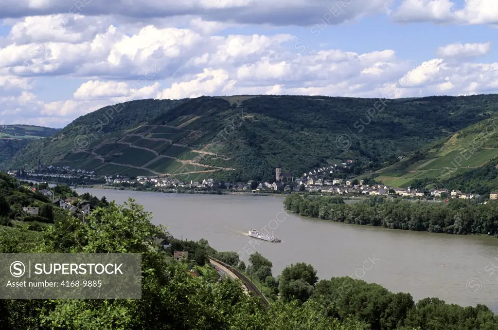 Germany, Rhine River, Trechtingshausen, Reichenstein Fortress, View Of Rhine River