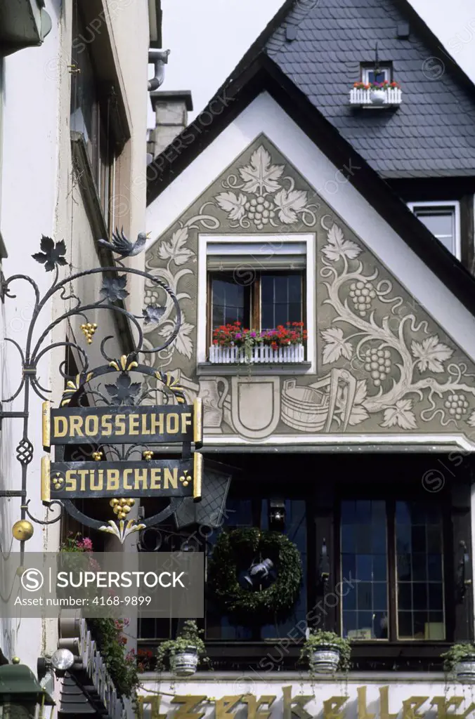 Germany, Rhine River, Ruedesheim, Drosselgasse, Restaurant Sign