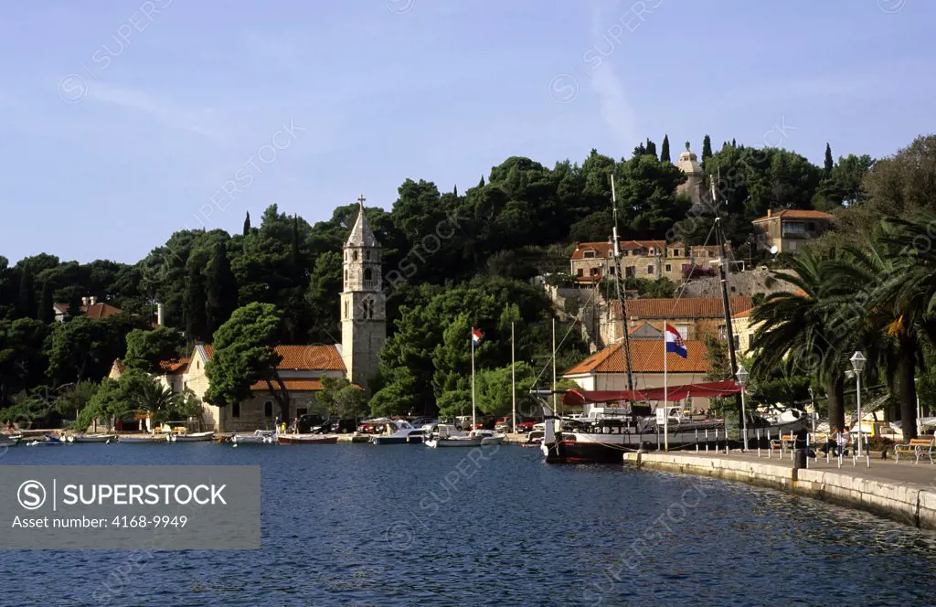 Croatia, Near Dubrovnik, Cavtat, Waterfront, Promenade, View, Church