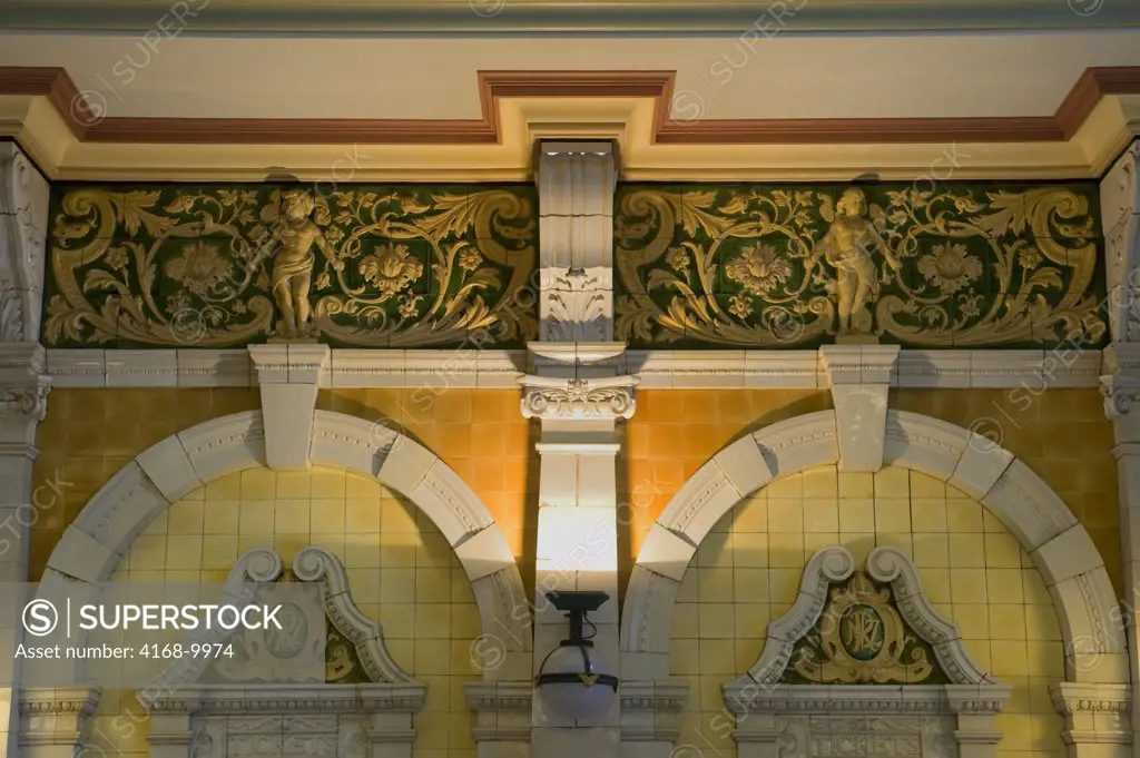New Zealand, Oceania, South Island, Dunedin Railway Station, Interior, Architectural Detail At Ticket Counter