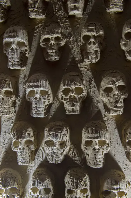 A wall of skulls in the Museo de los Pintores Oaxaquenos in Oaxaca City, Mexico.