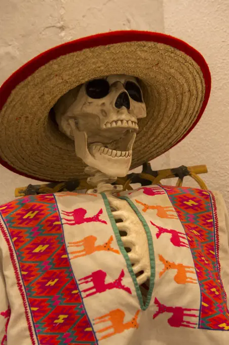 Skeleton is dressed up for the Day of the Dead (Dia de Muertos) in Oaxaca City, Mexico.