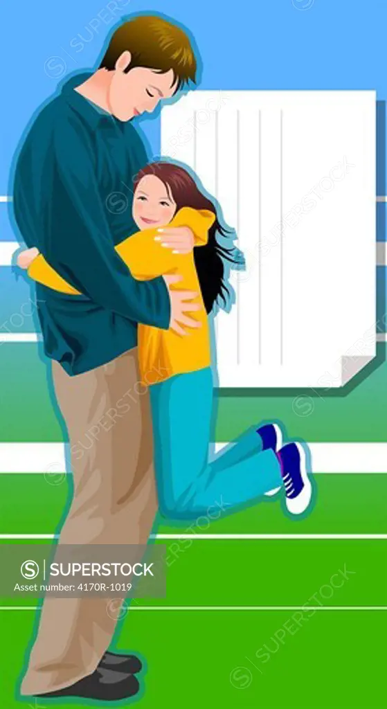 Side profile of a girl hugging her father
