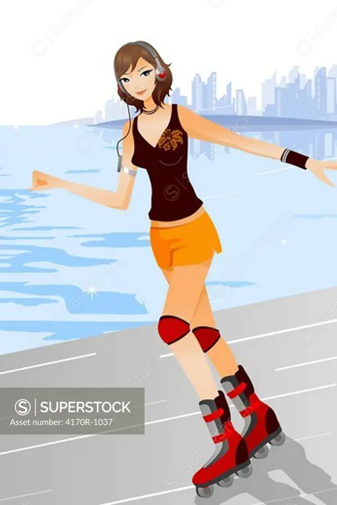 Portrait of a woman inline skating