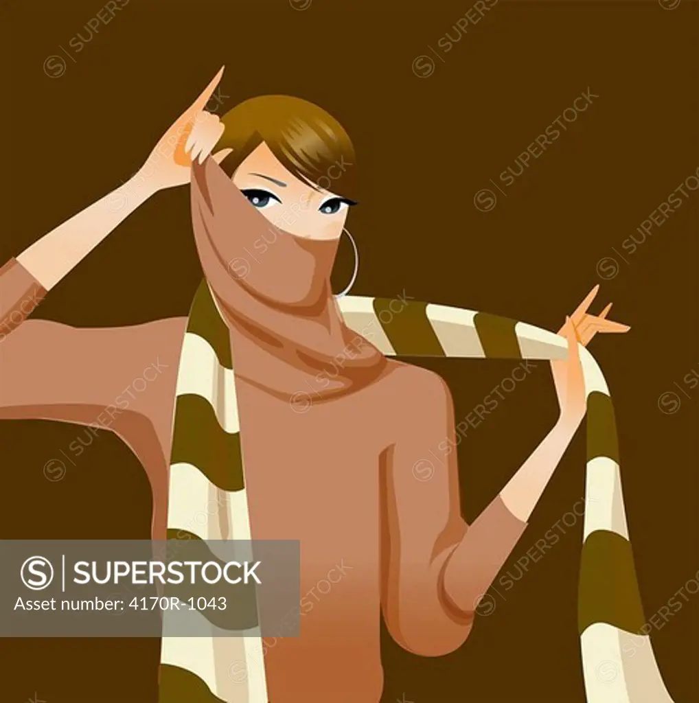 Portrait of a woman covering her mouth with a scarf