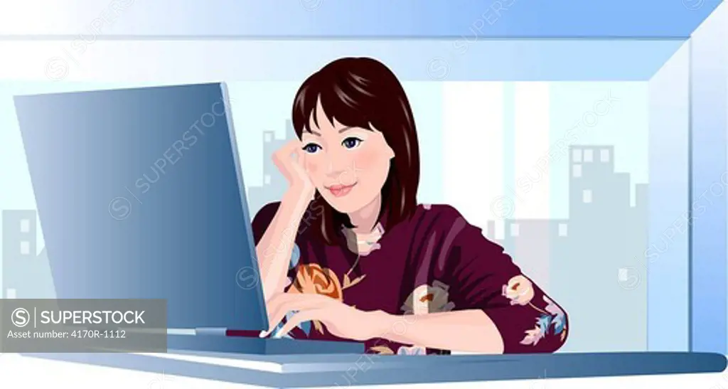 Close-up of a woman using a laptop