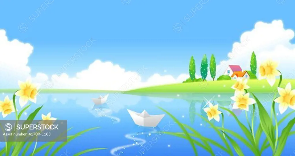 Paper boats floating on water