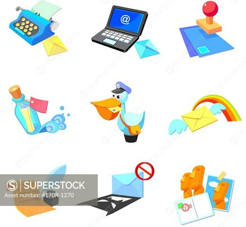 Objects related to communication media on a white background