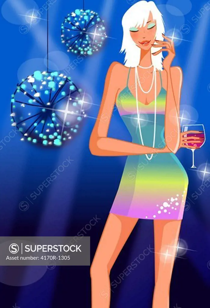 Woman holding a glass of wine in a nightclub