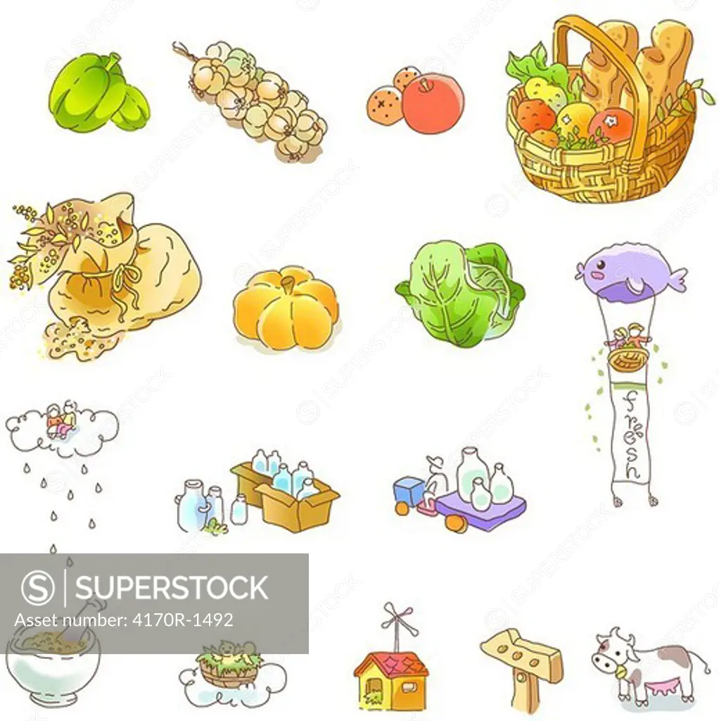 Group of objects on a white background