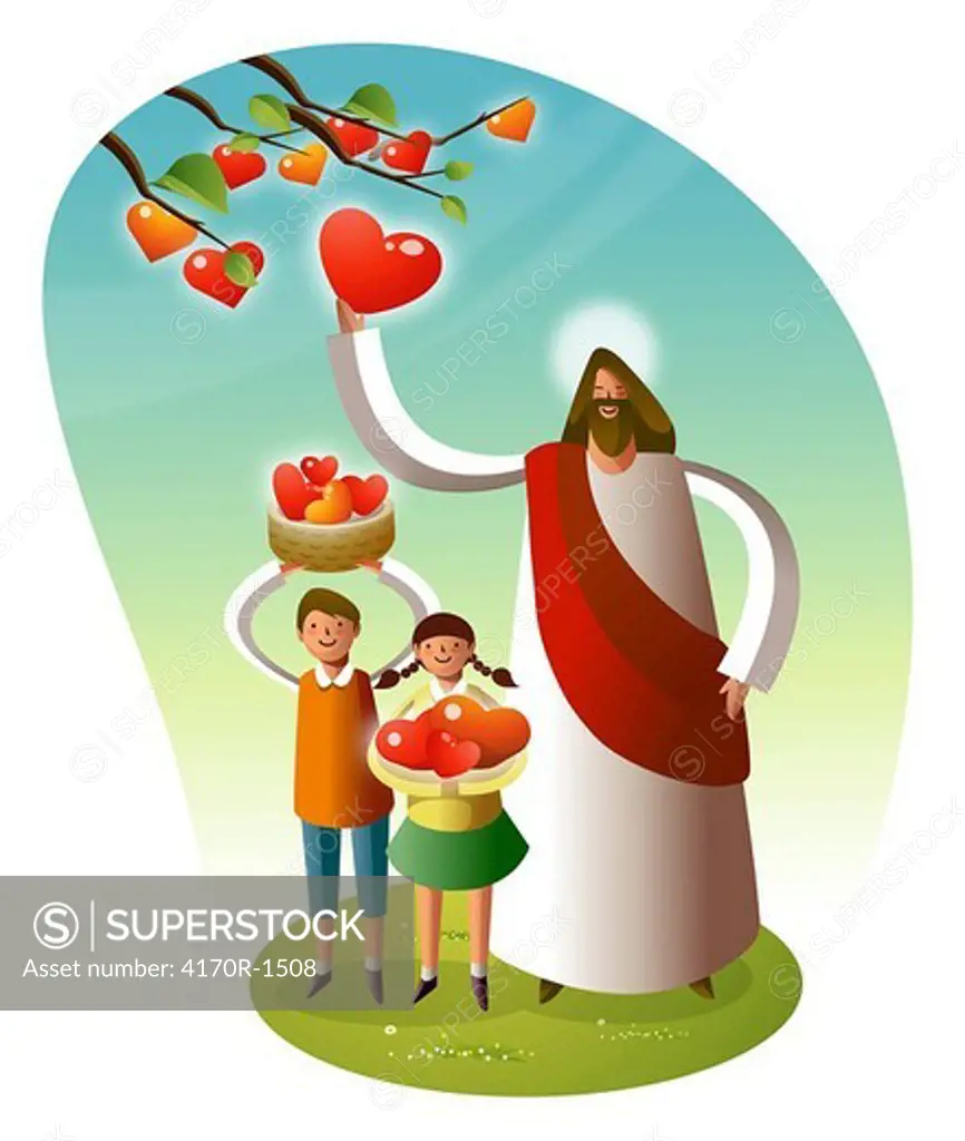 Jesus Christ standing with two children