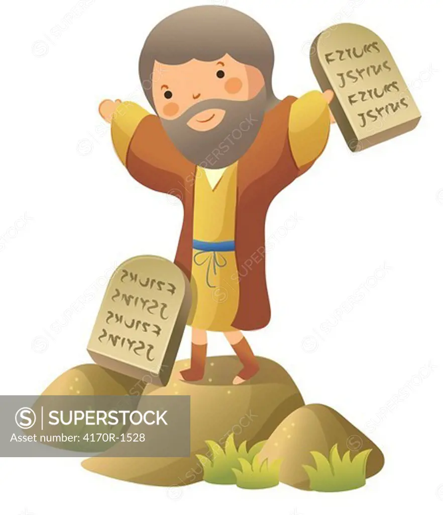 Moses standing and holding ten commandments