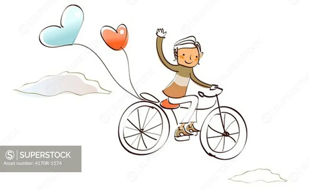 Man riding a bicycle and waving his hand