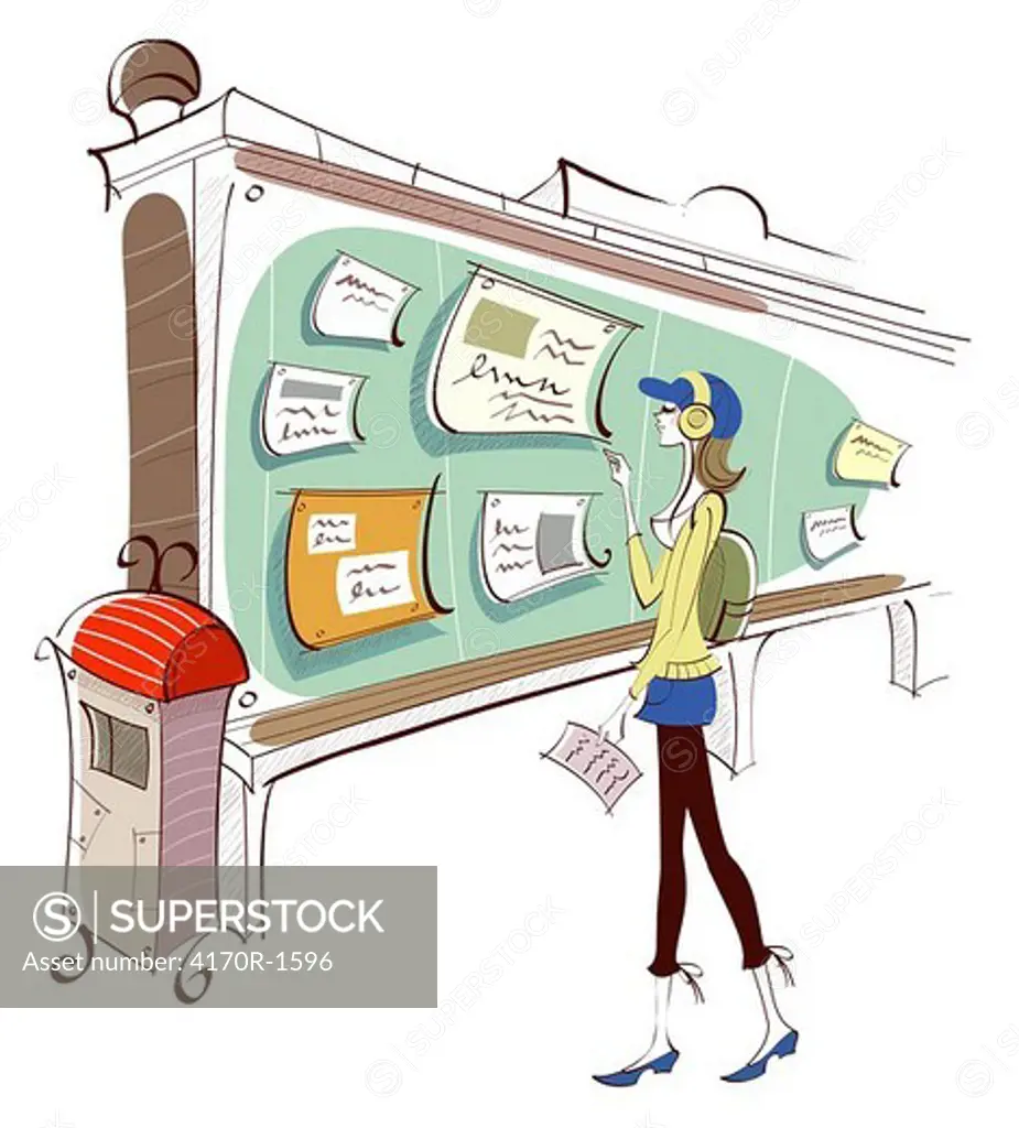 Woman standing in front of a bulletin board