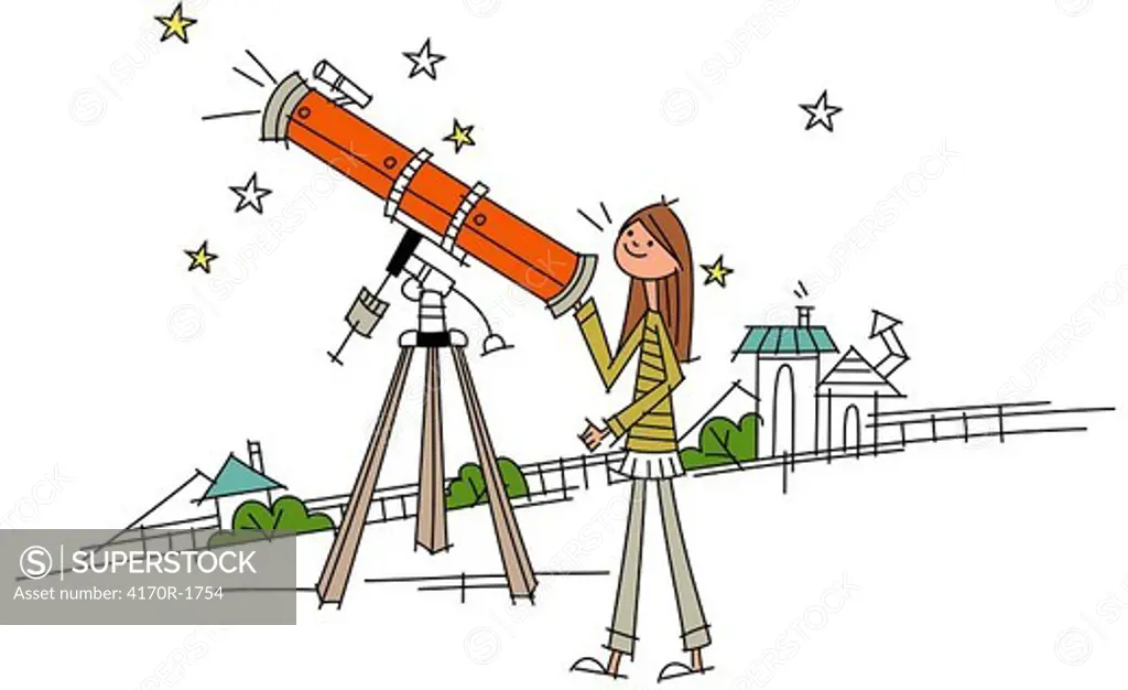 Woman using an astronomy telescope