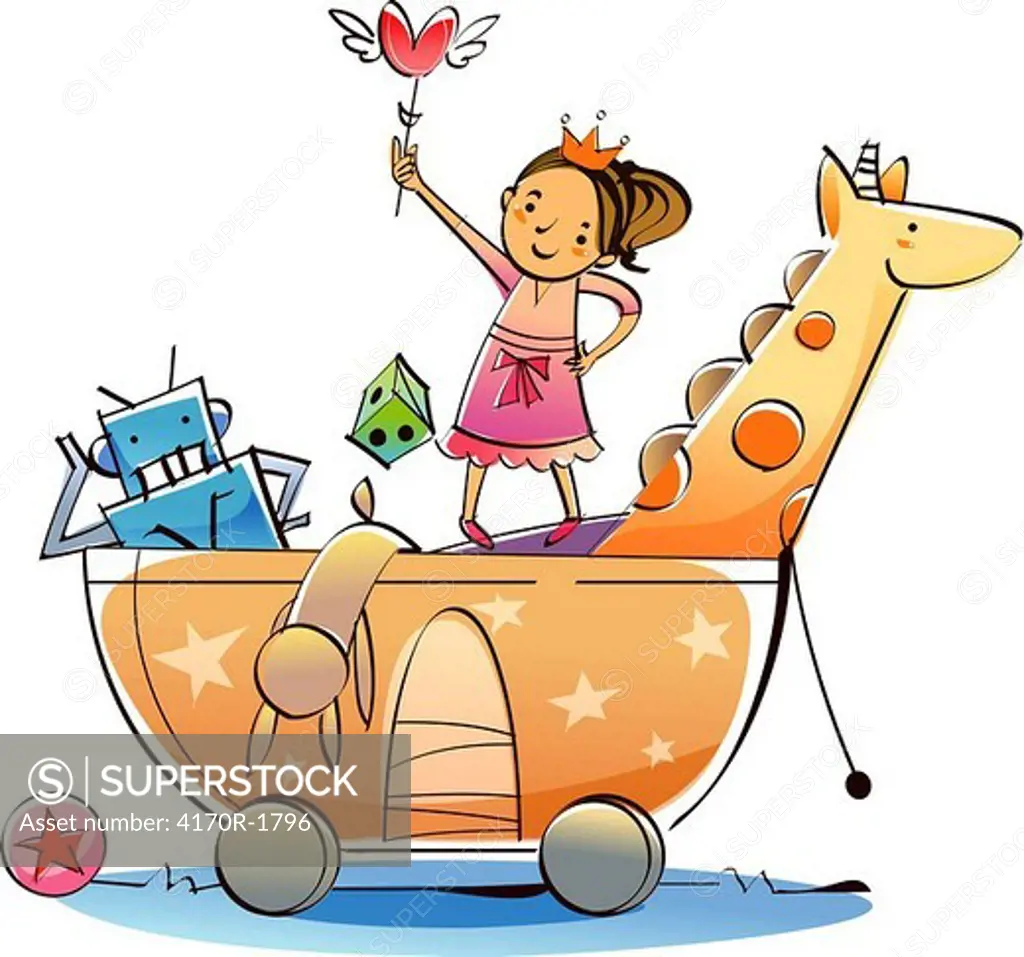 Woman standing on a cart and holding a heart shape