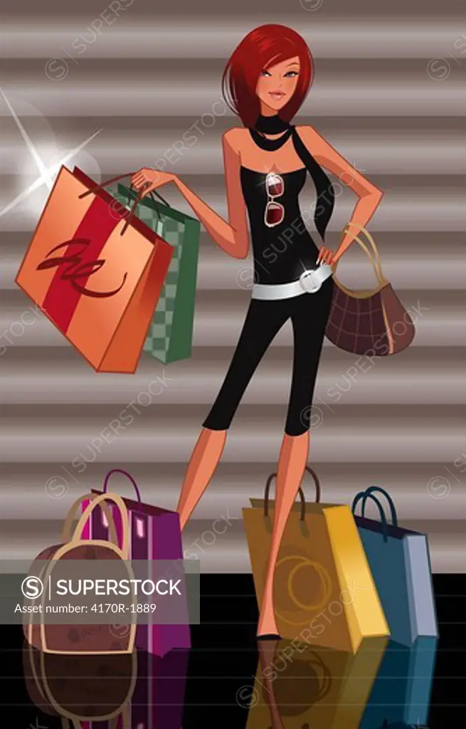 Portrait of a woman holding shopping bags
