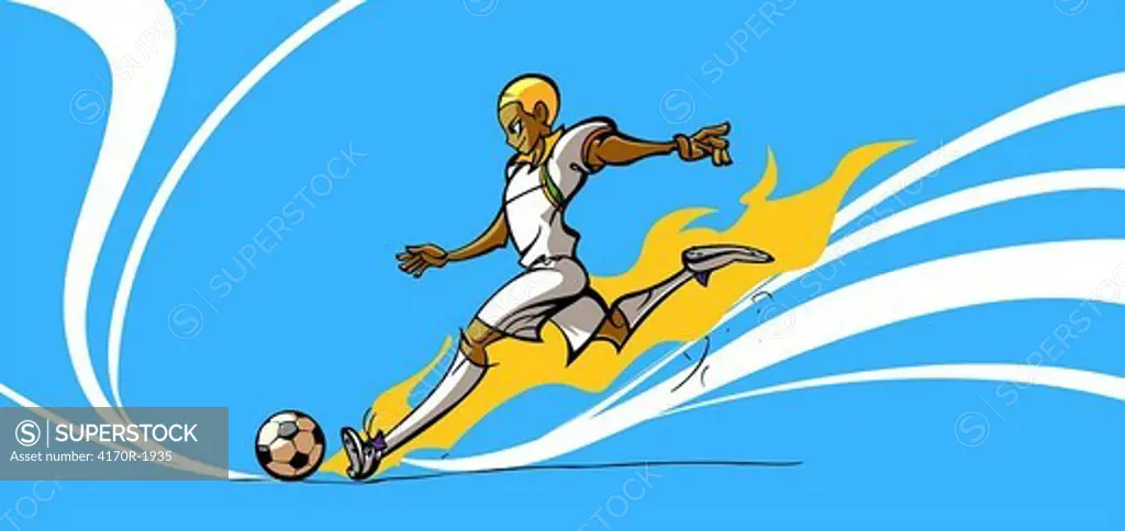 Soccer player kicking a soccer ball