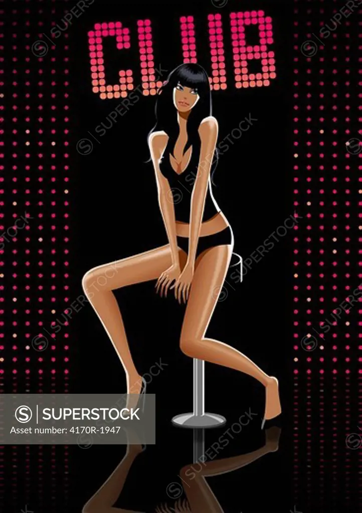 Woman sitting on a stool in a nightclub