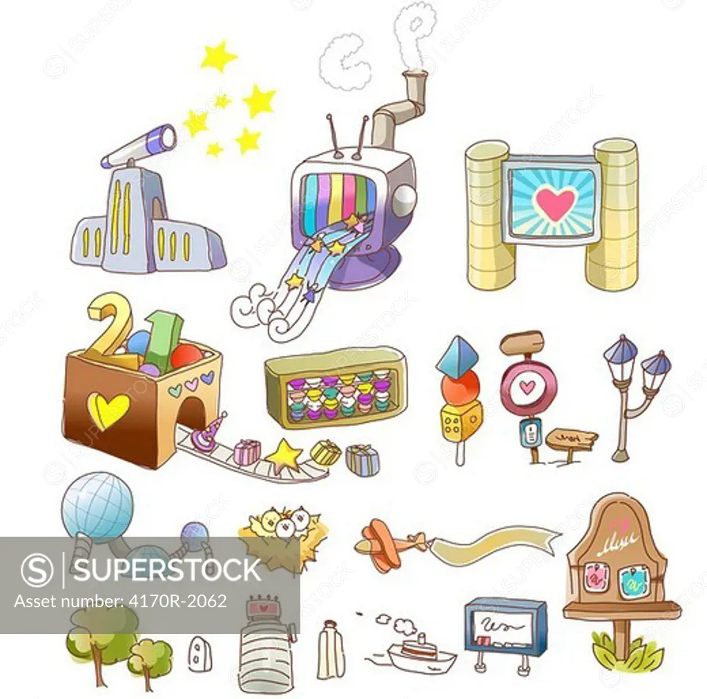 Variation of objects displayed against white background