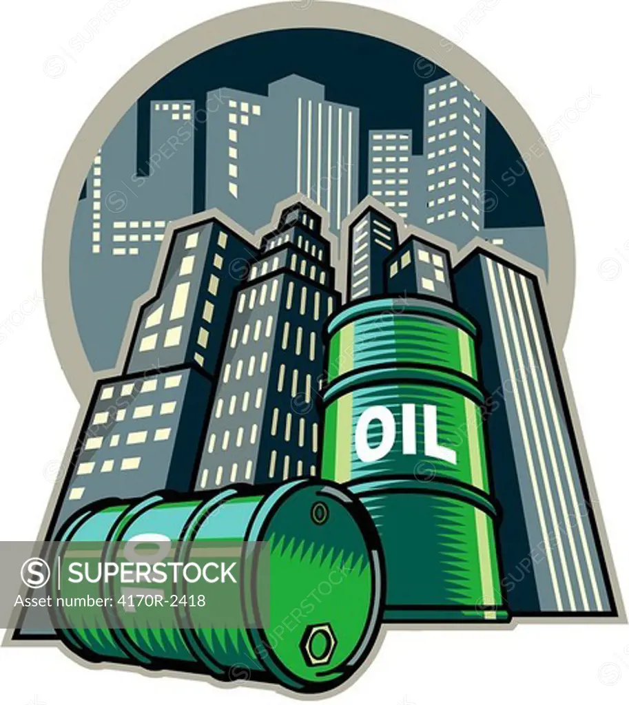 Oil drum with building in background
