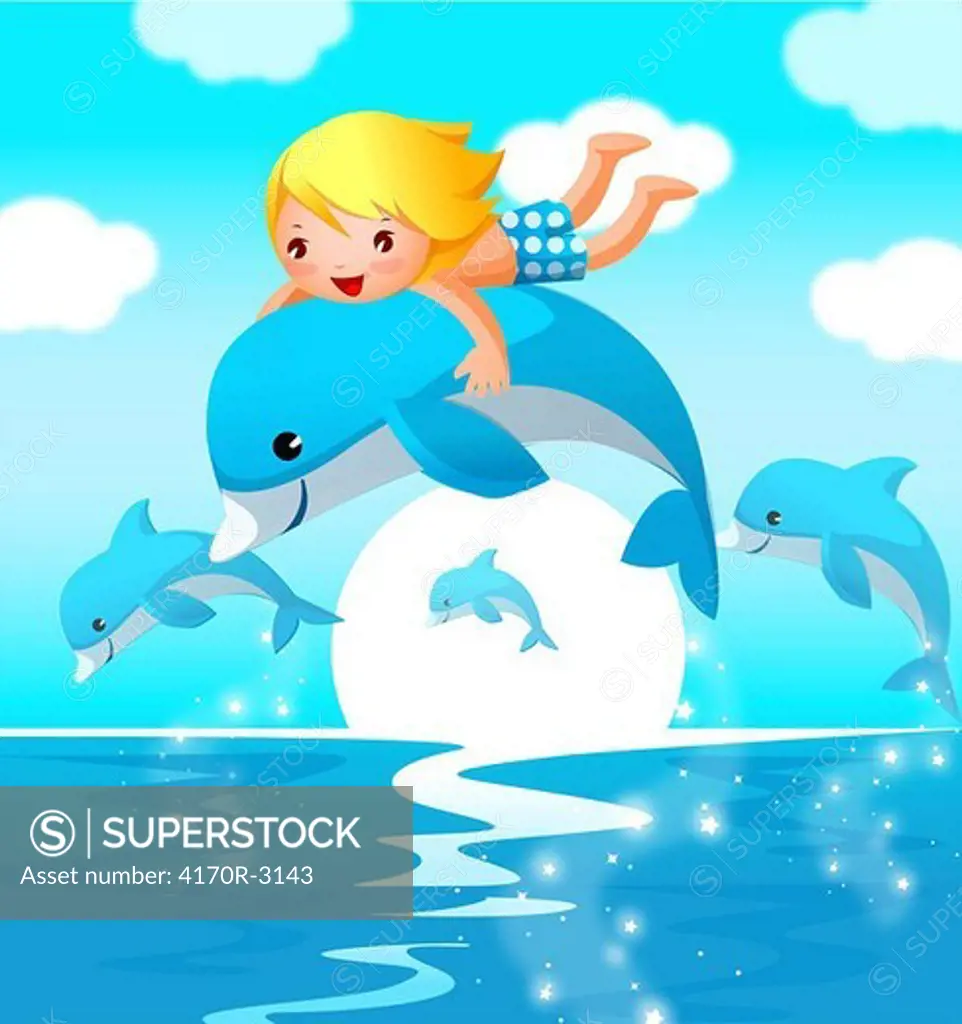 Boy riding a dolphin