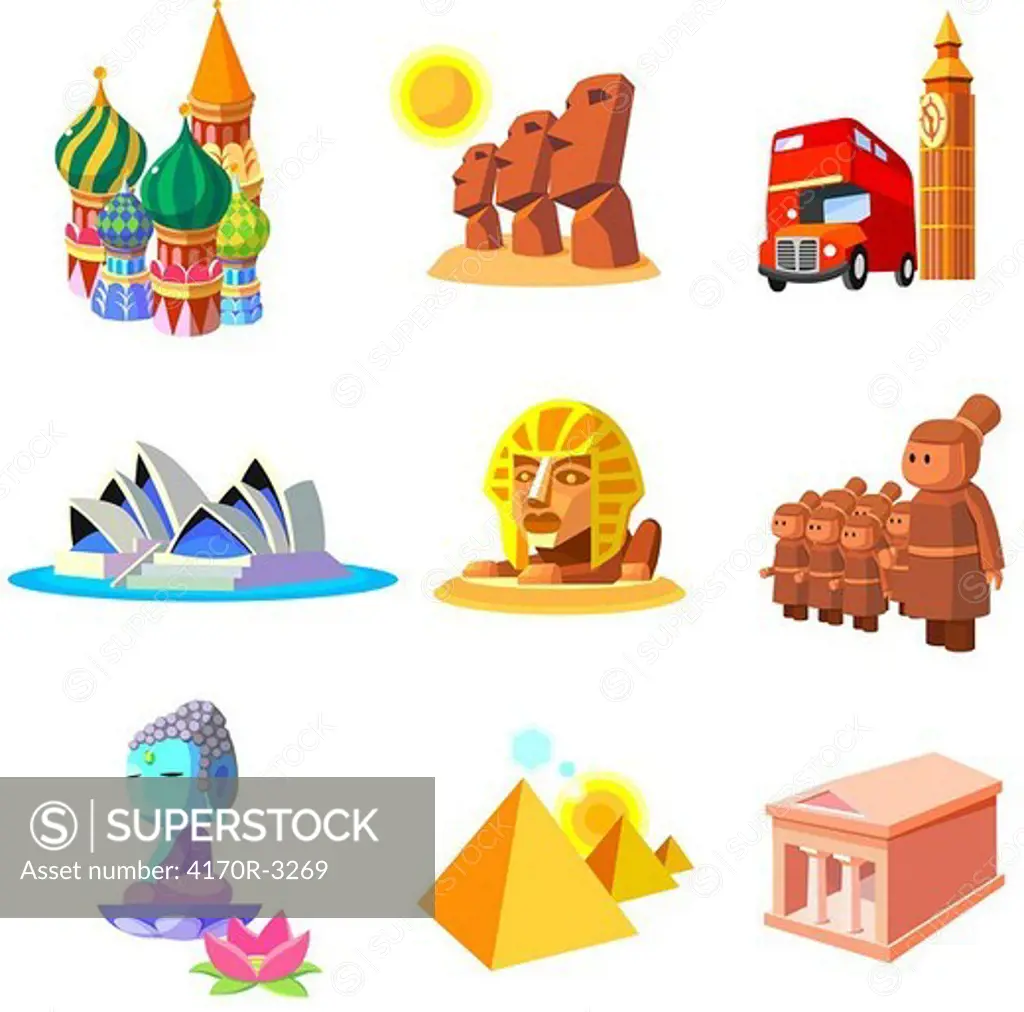 Various monuments of world
