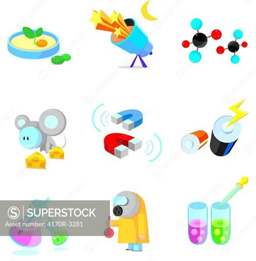 Science related objects on a white background