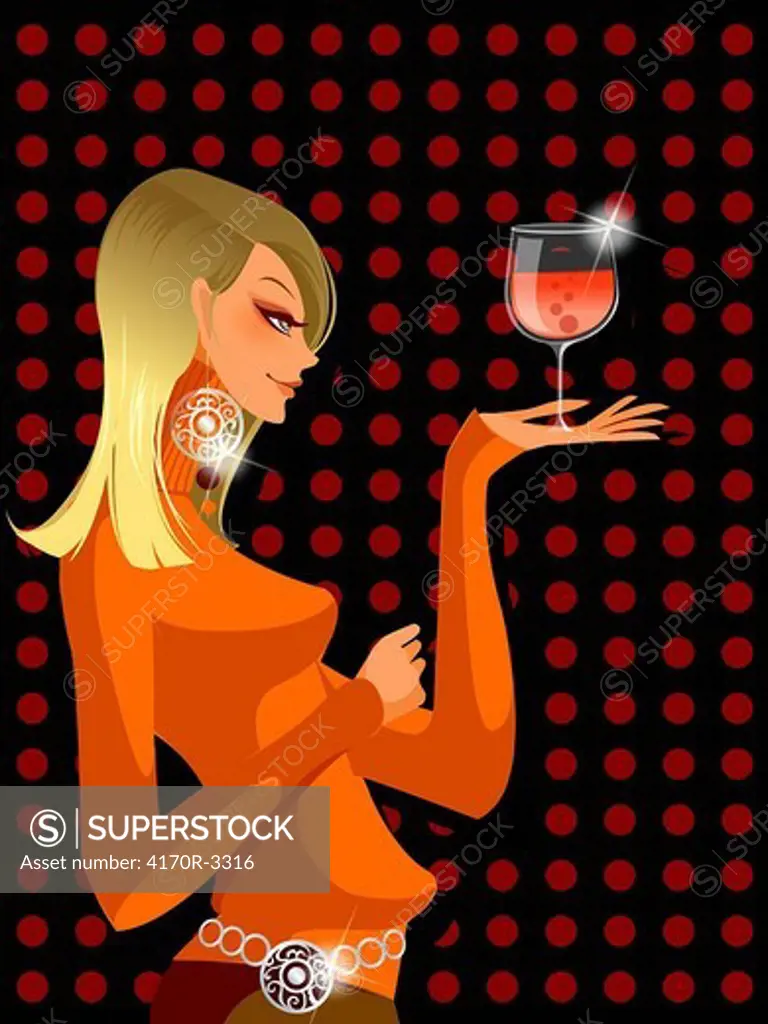 Side profile of a woman holding a wine glass