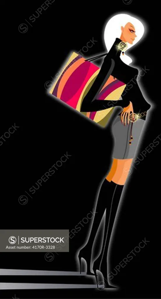 Side profile of a woman carrying a shopping bag on her shoulder