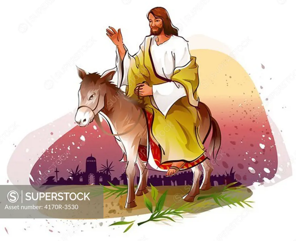 Jesus Christ riding a donkey and blessing